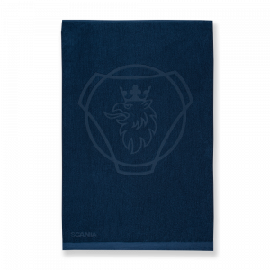 Blåt håndklæde med Scania-symbol