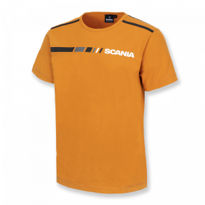 Męski T-shirt z wzorem w paski, kolor płomienny pomarańczowy