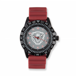 Rødt armbåndsur med symbol