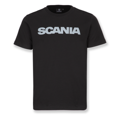 Enkel sort herre-T-shirt, Scania-mærke