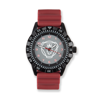 Rødt armbåndsur med symbol