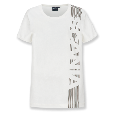 Camiseta con rayas verticales para mujer en blanco roto