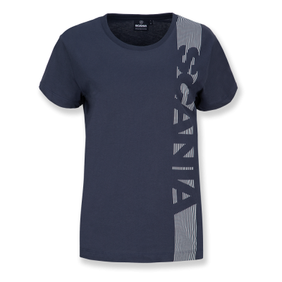 Marineblauw dames-T-shirt met verticale streep
