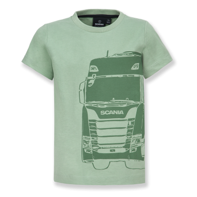 Groen kinder-T-shirt met opdruk van vrachtwagen
