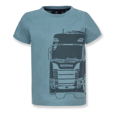 Lichtblauw kinder-T-shirt met opdruk van vrachtwagen