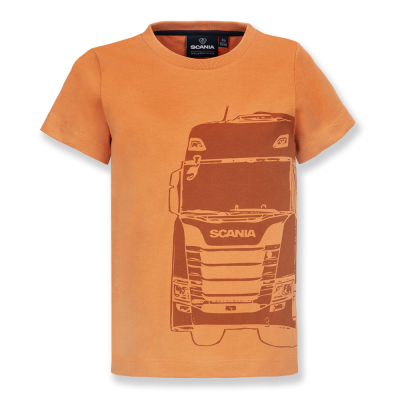 Oranje kinder-T-shirt met opdruk van vrachtwagen