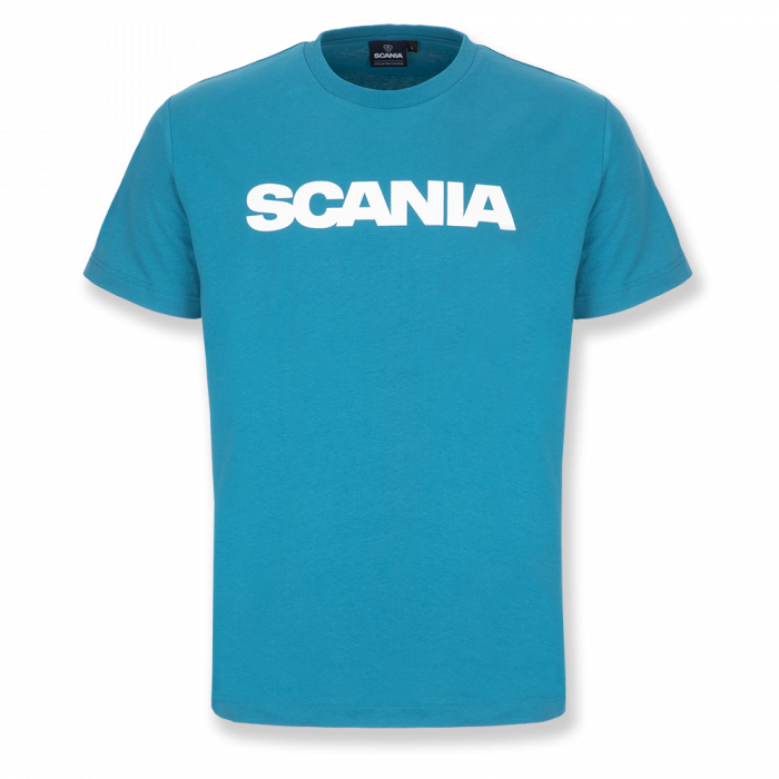 havblå herre-T-shirt med Scania-mærke
