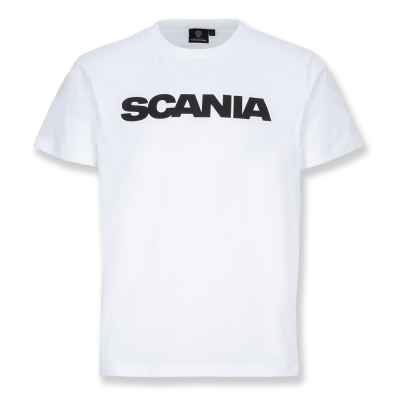 Enkel hvid herre-T-shirt med Scania-mærke
